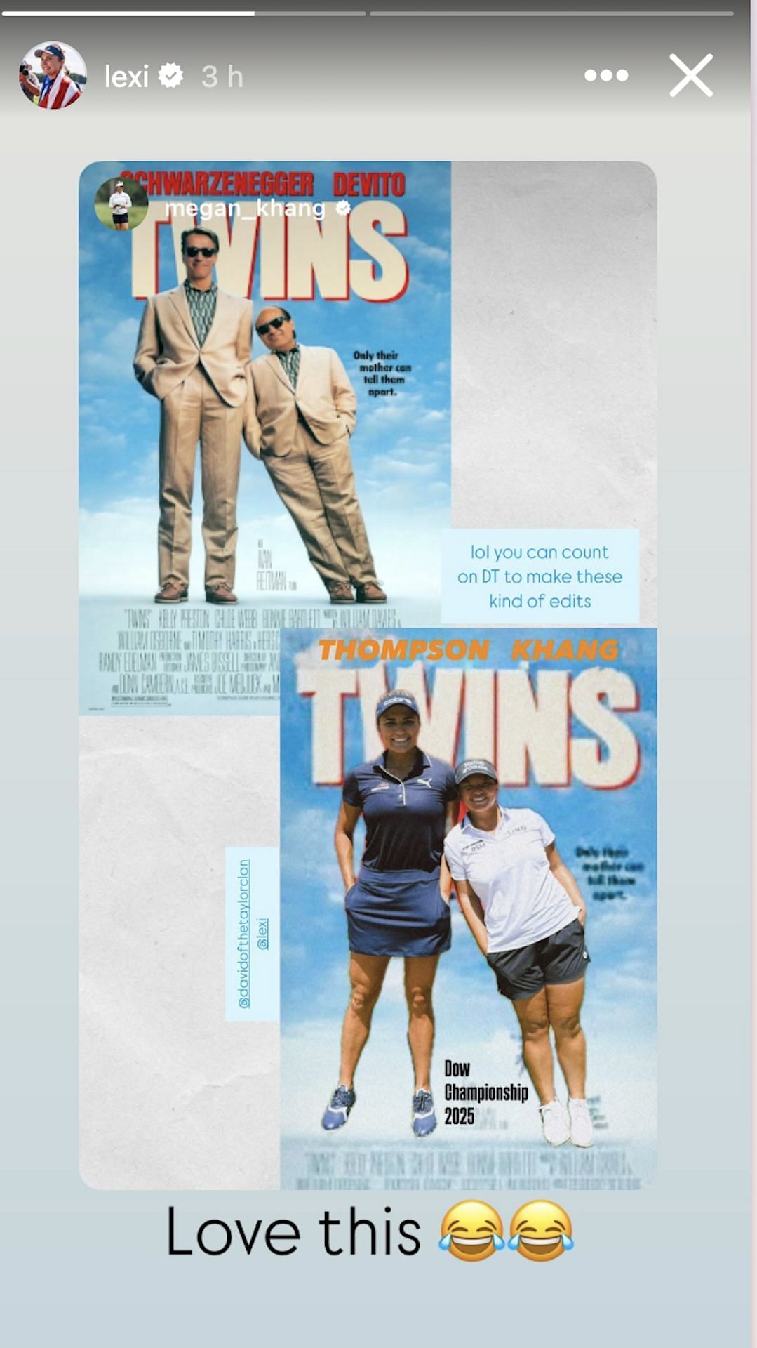 Megan Khang and Lexi Thompson's hilarious nod to Hollywood (Image via Instagram @lexi)